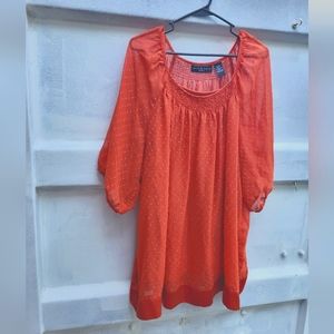 Orange flowy flutter top with balloon 3/4 sleeves and undershirt fall dot 26 28
